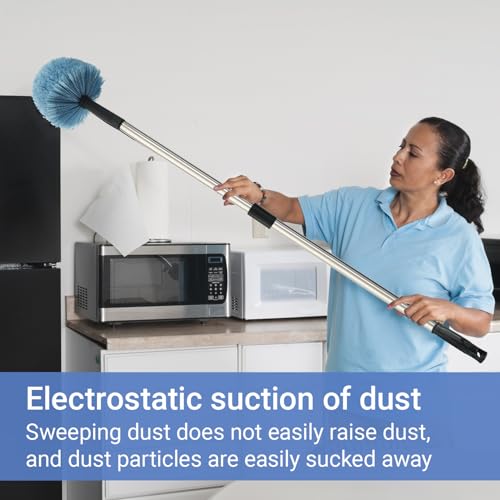 Image of 12Ft Cobweb Duster with Extension Pole, Spider Web Brush with Pole Extended Brush for Outdoor Indoor Cleaning