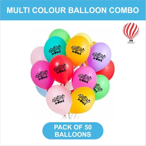 Image of HK Balloons 50Pcs Welcome Home Decoration Item Multicolor Printed Balloons For Military Service Balloon, Baby Shower Balloon, Hospital Stay, Welcome Back, Welcome Home Party, Baby Arrival