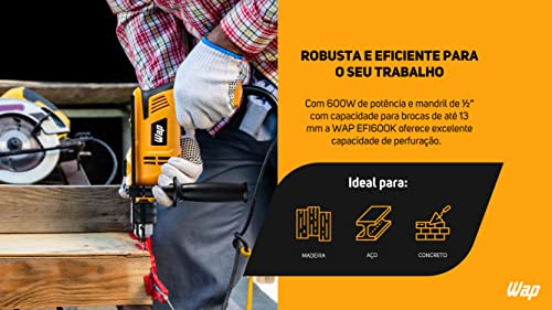 WAP Furadeira De Impacto E Parafusadeira 600W Efi 600 K Com Maleta E 154 Acessórios Mandril 1/2” Tor