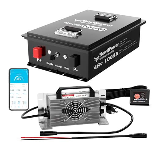 48V 100Ah Lithium LiFePO4 Golf Cart Battery with APP&Monitor&Charger, 200A BMS Grade A Cells Rechargeable Battery,10000+ Cycles,Perfect for Golf Cart (48V 100Ah Iron Shell Set)