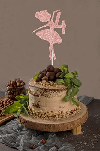 Ballerina 4Th Birthday Cake Topper, Ballerina Cake Topper, 4Th Birthday Cake Topper, Princess Cake Topper, Ballerina Birthday Decorations, Dancing Girl Birthday Party Decorations Rose Gold Glitter #TOP3