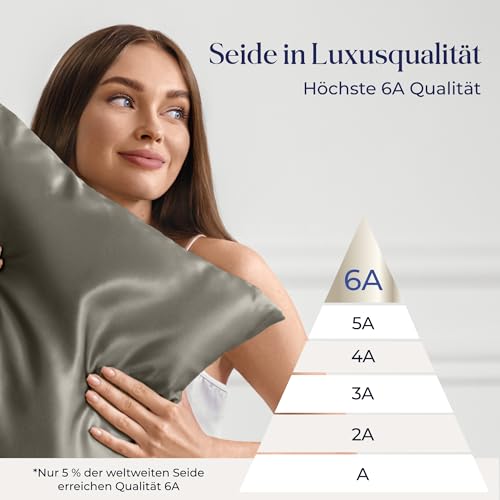 Dreamzie Seidenkissenbezug 100% Silk Pillowcase 22 Momme Güteklasse 6A - Oeko-Tex Zert. für Haar und Haut - 1 Stück - Dunkelgrau - 40 x 80 cm