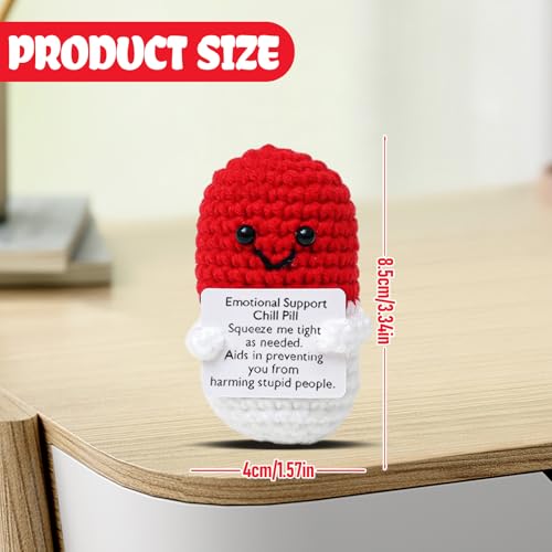 Image of Cute Red Pill Crochet,Positive Capsule Knitted with Inspirational Card,CNA Nurse Appreciation Keepsake for Doctors, Pharmacists, RN, LPN, Healthcare Heroes, Office Decor & Party Favor
