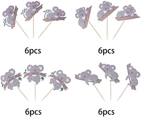 SYKYCTCY 24 Pack Koala Cupcake Toppers Glitter Wild Animal Cupcake Picks Koala Birthday Cupcake Decorations Baby Shower Birthday Theme Party Cake Decorations Supplies