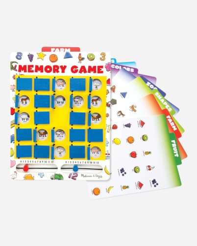 Melissa & Doug Flip-to-Win Portable Wooden Travel Game Board with 25 Flaps & 7 Double-Sided Memory Game Cards—Animals, Colors, Fruits, Shapes & Much More—Preschool Toys for Kids Ages 5+