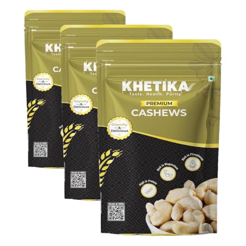 Image of Khetika Premium Whole Cashew 200g | W320 Grade | Dry Fruits, Kaju, Cashews, Healthy Snacks, Crunchy Kaju, Rich in Protein, & Nutritious, Preservative Free, Zero Trans Fat (Pack of 3)
