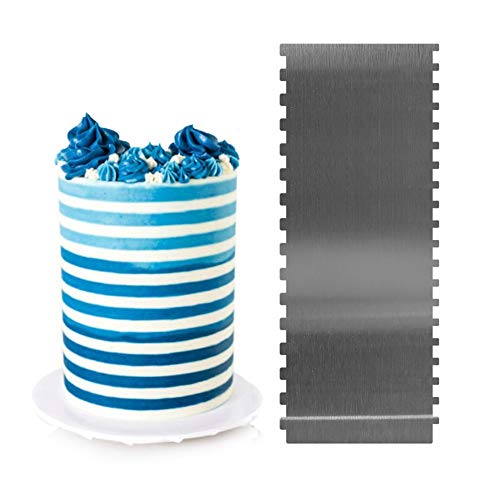 DUBENS Dough Scraper Stainless Steel Dough Cutter Cake Comb with Prongs, Dough Spatula Baking Dough Card Cake Scraper for Decorating and Decorating Cakes and Ties, Serrated and Wavy (C)