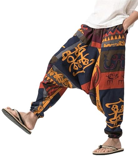 perdontoo Mens Womens Harem Pants Loose Fit Boho Yoga Hippie Aladdin Drop Crotch Trousers2