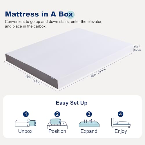 Image of Amazon Basics Breathable Memory Foam Mattress, Soft Plush Feel, 6 Inch, Queen, White /Grey, 80 x 60 x 6 inches (LxWxH)