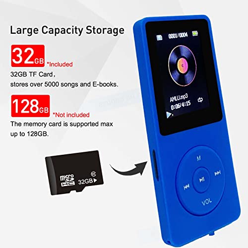 Mp3 Player 32Gb With Speaker Earphone Portable Mini Blue Music Player Support Voice Recorder E-Book 1.8 Inch Hd Screen Support Up To 128Gb #TOP4