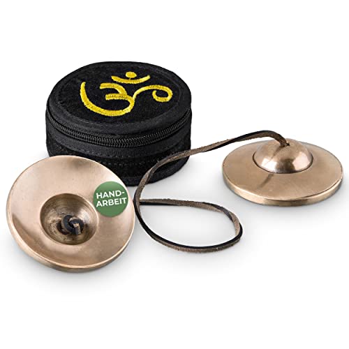 Tibetische Zimbeln [Ø 7,5 cm], heller Ton, matt ohne Symbole, für Meditation (Tingsha), Klangmassage und Klangtherapie