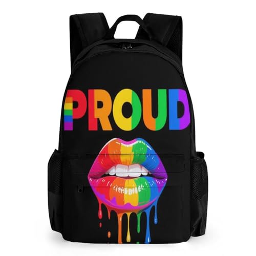 Supdreamc Polyester Daypack Bookbag for Gym Business Bicycle - Large Capacity Multipurpose Anti-Theft Carry On Bag, Lgbt Pride Rainbow Lips Proud Black Art Travel Hiking Daypack