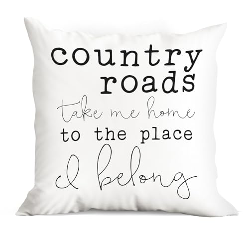 Country Roads Take Me Home To The Place & Belong Throw Pillow Cover,18"X18" Decorative Pillowcase Cushion Cover For Sofa Couch Bed,Inspirational Quote Country Home Decor, Gift For Housewarming
