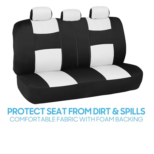 BDK PolyPro Car Seat Covers Full Set in White on Black, Front and Rear Split Bench Seat Covers for Cars, Easy to Install Car Seats Cover Set and Accessories for Auto Trucks Van SUV - White by BDK - Image 7