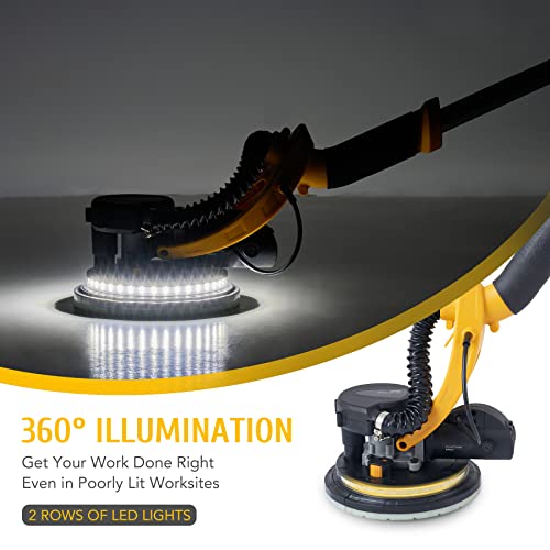 Zelcan 800W Drywall Sander With Vacuum, Dustless Wall Pole Sander With 59-71'' Extendable Handle, 500~1800Rpm Dust-Free Auto Electric Sanding Machine With 12 Sanding Discs, Carrying Bag & Led Lights #TOP4