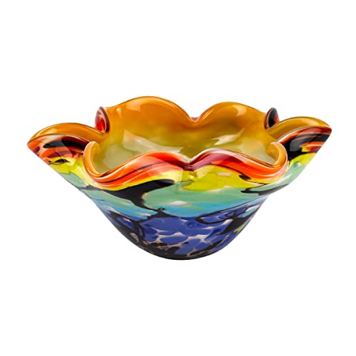 Badash Allura Bowl - Murano-Style Rainbow Art Glass - Murano-Style Art Glass Bowl Centerpiece - 8” Mouth-Blown Glass Bowl - Decor Bowl Centerpiece Home Decor Accent
