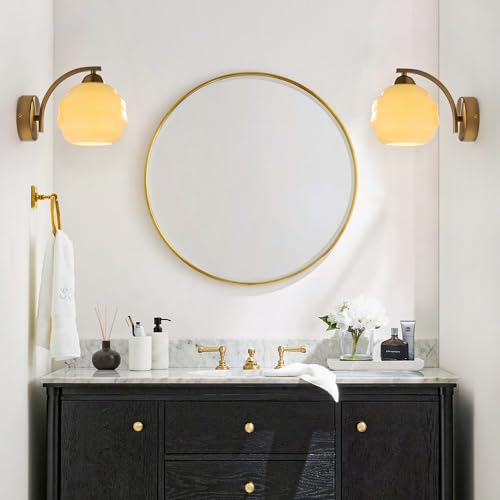 Image of Mid Century Modern Wall Sconces Set of Two Brushed Brass Wall Sconce Gold Glass Wall Lights Globe Wall Mount Light Fixture Vintage Hallway Bathroom Sconces Wall Lighting Set of 2