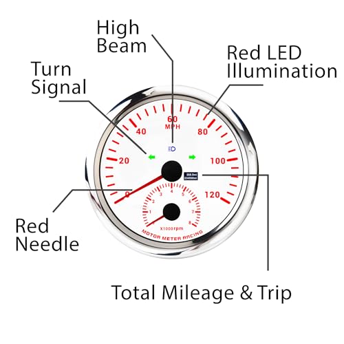 Image of MOTOR METER RACING 110mm 4-3 /8 inch W PRO Series 5 Gauge Set White Dial | Red LED, 2-in-1, GPS Speedometer, Tachometer, 52mm, 2-1 /16 inch, Volt, Fuel Level, Water Temp, Oil Press, Car, Boat, Truck