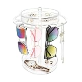 Acrylic Sunglasses Holder Stand with 360Β° Rotation - Double-Layer Trays, Dustproof Top Lid, Clear Eyeglasses Display Rack for Tabletop/Vanity/Office - Space-Saving, Shatter-Resistant & Modern Decor
