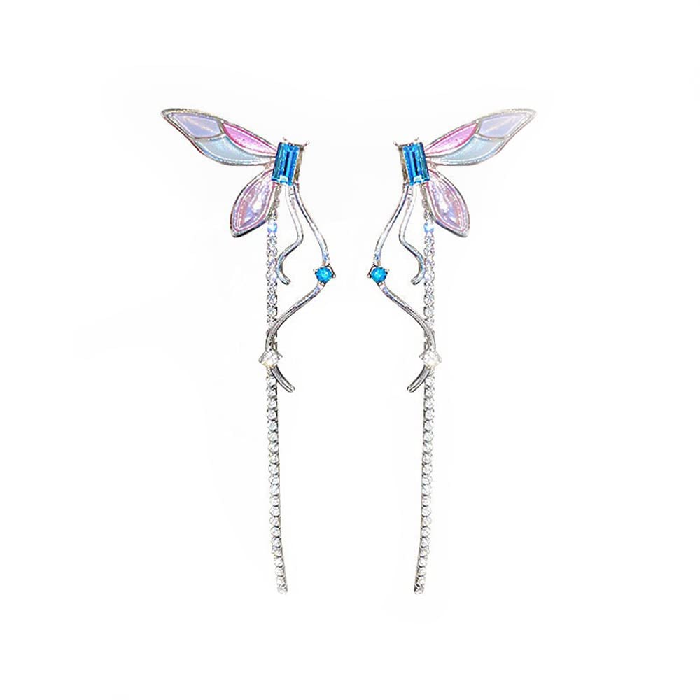 GulCeanColorful Butterfly Earrings for Women with Zircon Tassels Chain Dangle Cute Aesthetic Dainty Butterfly Dangling Drop Earrings for Women Jewelr