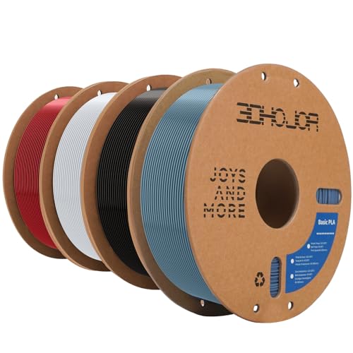 3DHoJor 3D Printer Filament Basic PLA Filament Bundle Cardboard Spool 1kg*4,Dimensional Accuracy +/- 0.03 mm Fit Most 3D FDM Printer-Fire Engine Red+Cold White+Black+Light Gray