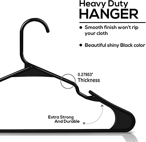 Image of PROTOWARE 48 Pieces Clothe Hangers for Wardrobe - Space Saving Cupboard Storage Organizer - Plastic Hanger Set for Saree, Shirt, Dress (Black)
