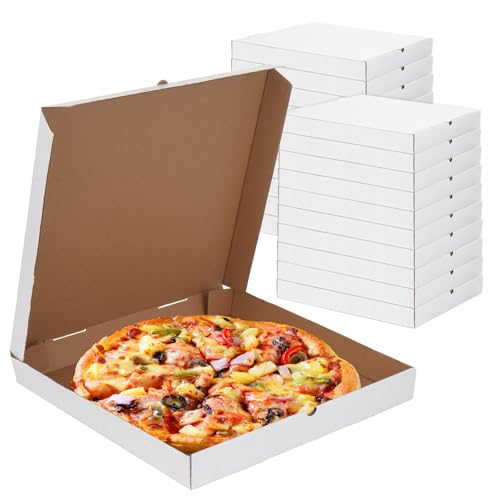 Rainmae 20 Pcs White Corrugated Pizza Boxes 16x16 Inch, Grease Resistant Kraft Pizza Slices Packaging Boxes, Large Cardboard Takeout Containers for Homemade Pizzas, Donuts, Cakes, Cookies, and Pies