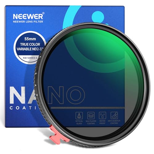 NEEWER 55mm True Colors Variable ND Filter ND2-32 (1-5 Stops) Limited Neutral Density Filter with Putter, Multi Coated HD Optical Glass/No X Cross/Aluminum Frame/Water/Scratch/Fingerprint Resistant