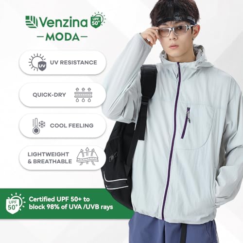 Image of Venzina Men's UPF 50+ Sun Protection Jacket, 4-Way Stretch Quick-Dry Windbreaker with Breathable Mesh & Elastic Cuffs, Sunscreen Jacket for Men - Hiking, Travel