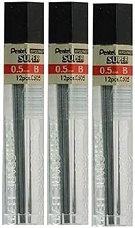 Pentel 0.5mm Size B Shade Hardness Pencil Refill Replacement Spare Leads Hi Pollymer Super For Automatic & Mechanical Pencils (Pack Of 3 Tubes - 36 Pieces)