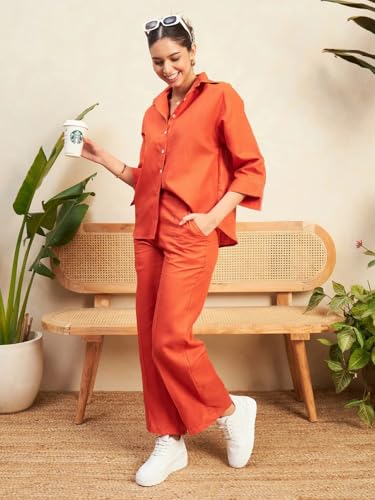 Fabnex Women Co Ord Set For Women | Co Ord Set For Women Stylish | Kurta Set For Women | Kurta Set | Ethnic Co Ord Set For Women | Full Sleeve Co-Ord Set (K-109-Orange-S)