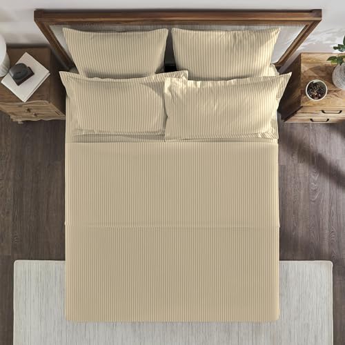 Image of MYTRIDENT Bedsheet for Double Bed, Classic King Size Bedsheet with 2 Pillow Covers, 210TC, 100% Cotton Bedsheet - Irish Cream