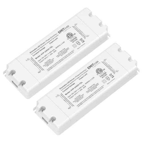 EMITEVER 2-Pack 25W 24V Triac Dimmable LED Driver, AC 120V to DC