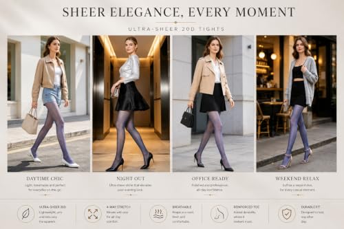 Image of HA WA 3 Pairs Women 20D Sheer Tights Control Top Pantyhose Reinforced Toe