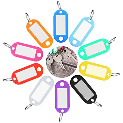 10 Pièces Étiquettes Porte-clés Étiquettes de Clé en Plastique Étiquettes d'Identification de Porte-clés avec Anneau Fendu Étiquette de Bagage d'Identification de Fenêtre, 10 Couleurs Cover