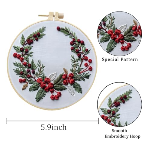 Image of LB Red Christmas Embroidery Kit for Beginners Adults, 3 Sets Hand Embroidery Starter Kit with Cute Snowman and Instructions Stamped Cross Stitch Kits Include Embroidery Hoop Needles Threads Scissors