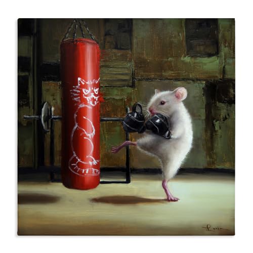 Stupell Industries Mouse Cat Kickboxing Humor, 17 x 17 Inch Canvas Wall Art