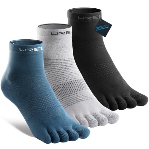 Image of WRELS Coolmax Toe Socks for Men Women,Athletic High Performance Cushion Crew Socks for Running Working(3 Pairs)