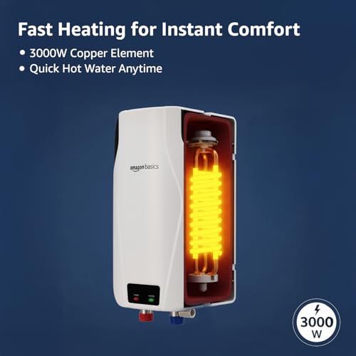 Image of Amazon Basics 5.9L Instant Water Heater | 3KW | Geyser with PP Body & SS Tank | Corded Electric | Rust Proof | 4 Level Safety | White