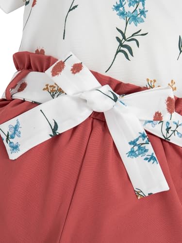 Image of Girls 2 Piece Outfits Summer Clothes Ruffle Short Sleeve Shirts Top and High Waist Shorts Set with Belt
