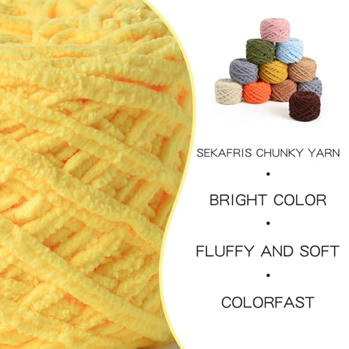 Image of Fluffy Chenille Chunky Yarn for Crocheting 100g(65.6yd) - Baby Yarn for Crocheting Soft - Velvet Yarns for Crochet Blanket - Amigurumi Crochet Yarns (Yellow)