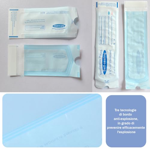 Esshogo 150 Stück Sterilisationsbeutel, sterile PVC-Beutel, Autoklav-Beutel, selbstdichtende Beutel für die Sterilisation, Sterilisations-Beutel