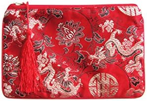 CHN Elements.Jewellery Keeping Bag Purse Makeup Bag Gift Bag Travel Accessory Zip Up Bag-Red-Dragon