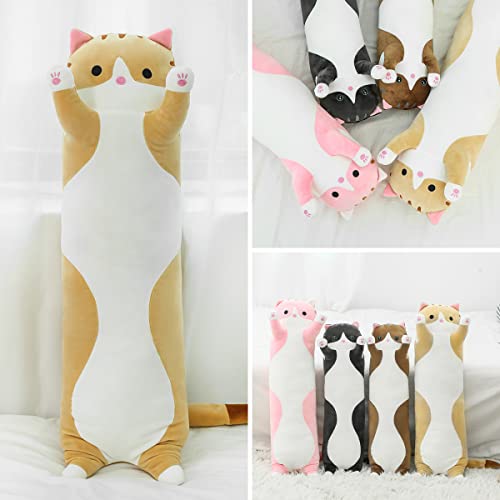 Shinuoer Long Cat Plush Pillow Cat Body Pillow,Brown Cat Stuffed Animals Soft Plushies Kawaii Stuffed Kitten Plush Toy Gift For Kids Girlfriend(Brown, 35.4Inch #TOP5