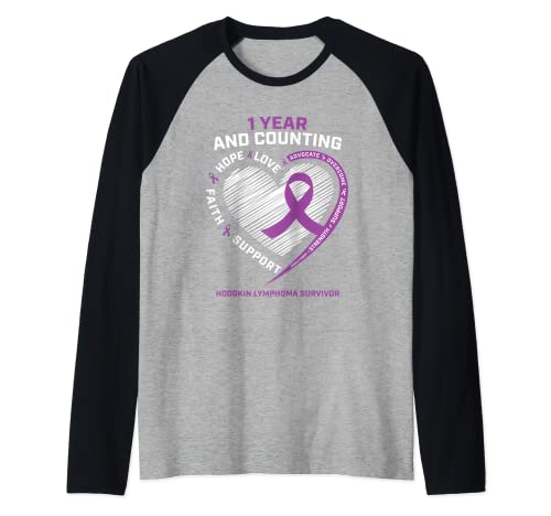 Hodgkin's Lymphoma Survivor 1 anno Cancer Free Prodotti Regalo Maglia con Maniche Raglan