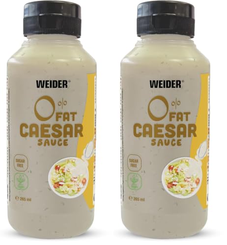 Weider Gourmet 0% Fat Caesar Sauce (265 ml). Salsa César 0% Grasas, 0% Azúcar. Bajo en Calorias. Nueva Receta Mejorada. Vegan. (Paquete de 2)