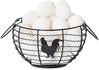 Wire Egg Basket Farmhouse Kitchen Organiser, Metal, Black, 21 x 21 x 12 cm