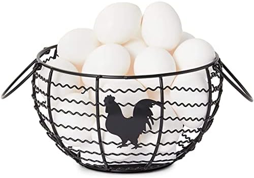Wire Egg Collecting Basket, Farmhouse Kitchen Organizer (Black, 8.2 x 8.2 x 4.9 In)