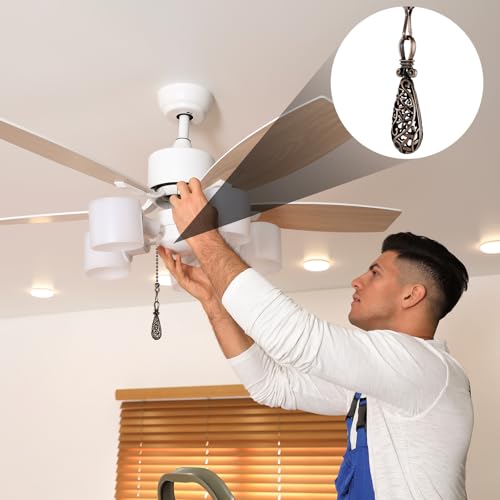Image of Yaomiao 4 Pieces Ceiling Fan Pull Chain Vintage Hollow Fan Danglers Coppery Color Light Pull Extension 13 Inch Lamp Pulls Extender with Ball Connector Chain for Decoration(Bronze)