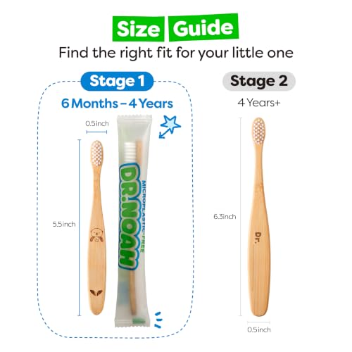 Image of Dr. Noah Microplastic-Free Bamboo Baby Toothbrush, Dentist Designed, 4 Pack